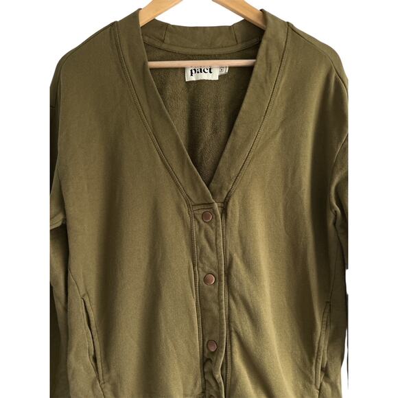 Pact Women’s Size Medium Olive Green 100% Organic Cotton Sweatshirt Cardigan - Picture 3 of 7